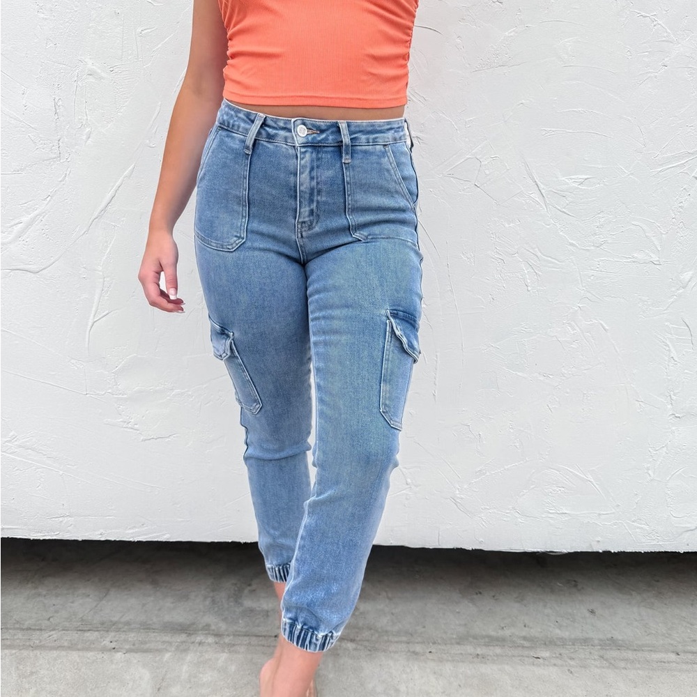 Women's Blue Cargo Jogger  Jeans